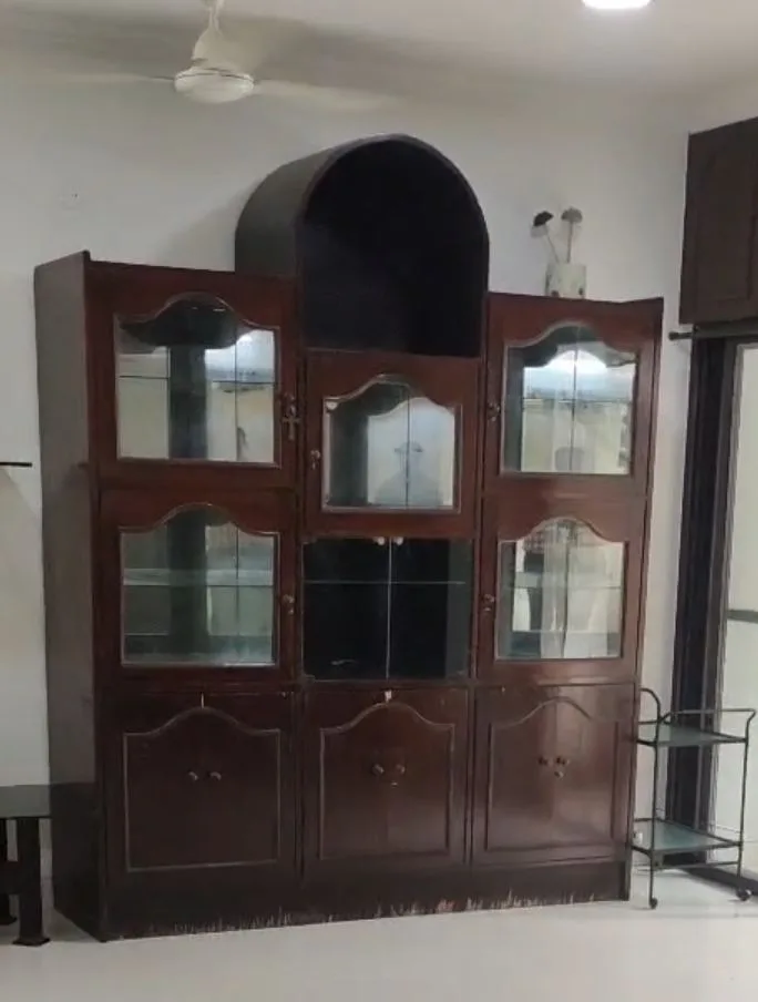 8 ft wooden side board and big  wooden showcase with storage — furniture donation in Mumbai — photo 2