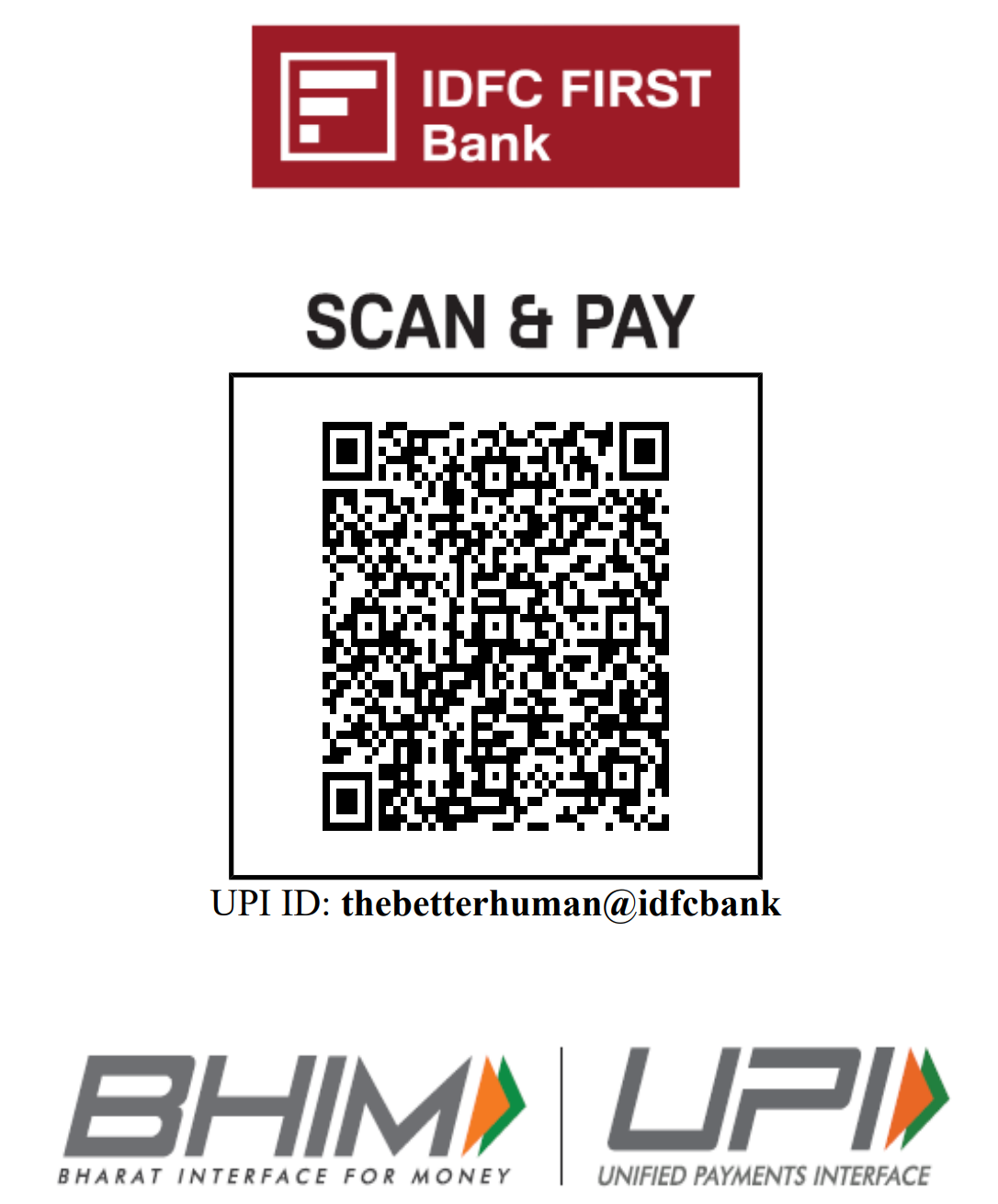UPI QR code for THE BETTER HUMAN™ LIFE FOUNDATION